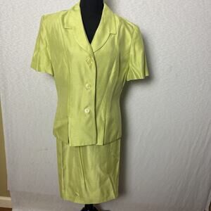 Lois Snyder Dani Max Lime Green 2 Piece Skirt Suit Set Blazer Jacket Size 12